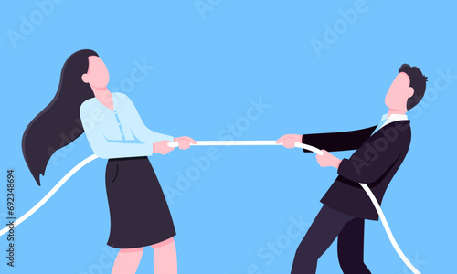 Business people play tug of war by pulling the rope.