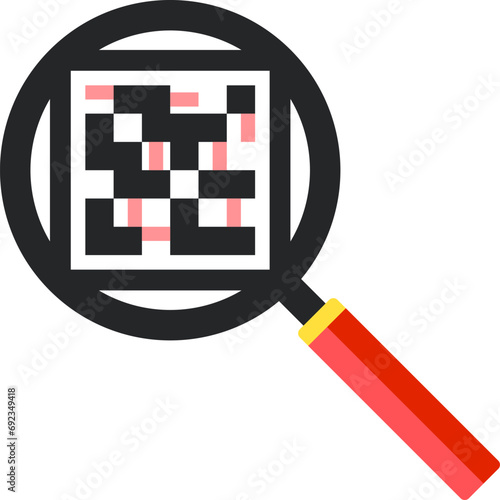 magnifying glass icon and qr code, scanning for payment