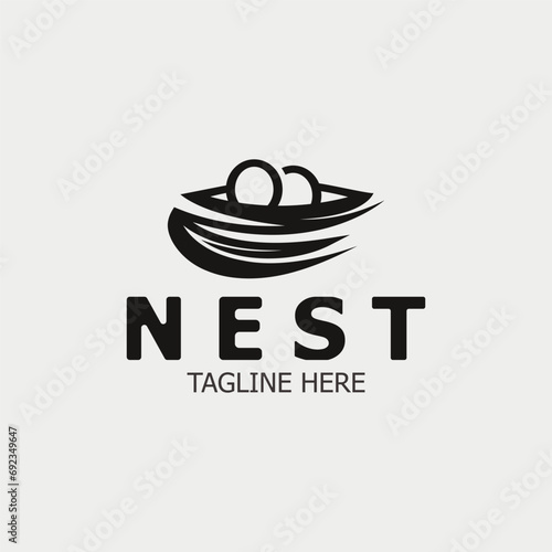 Bird nest logo branch natural root tree spring template vector