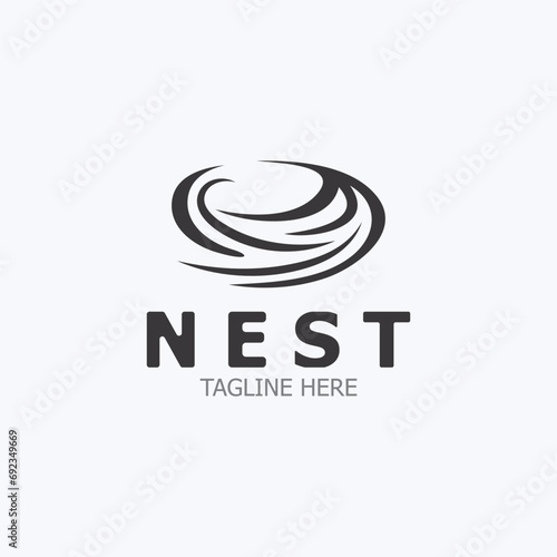 Bird nest logo branch natural root tree spring template vector