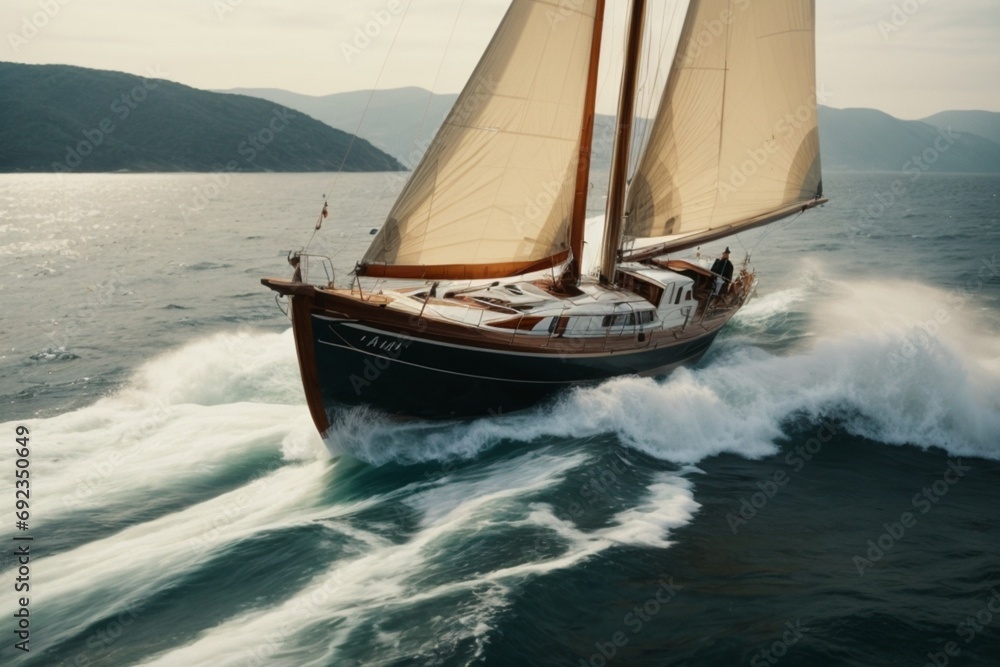 Fototapeta premium Sailing Boat on Canvas of the Blue Sea