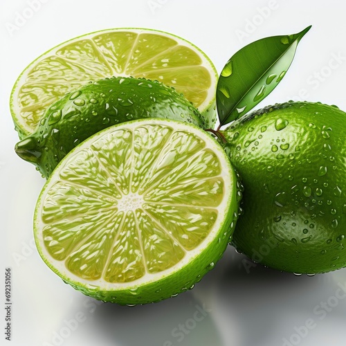 Natural Fresh Lime Cut Half Water, White Background, For Design And Printing