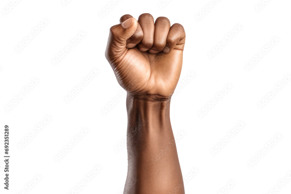 Close up of Raised fist isolated on transparent background. generative ai. Close up of Raised fist isolated on transparent background. generative ai.
