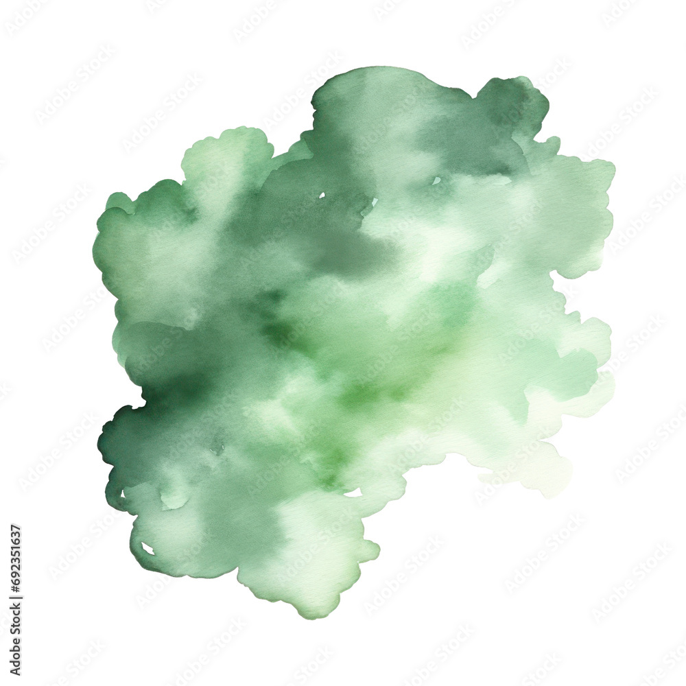 Abstract Green watercolor paint stain illustration cut out transparent isolated on white background ,PNG file