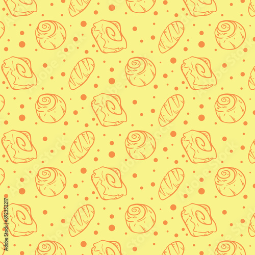 Hand drawn doodle pastry products seamless pattern