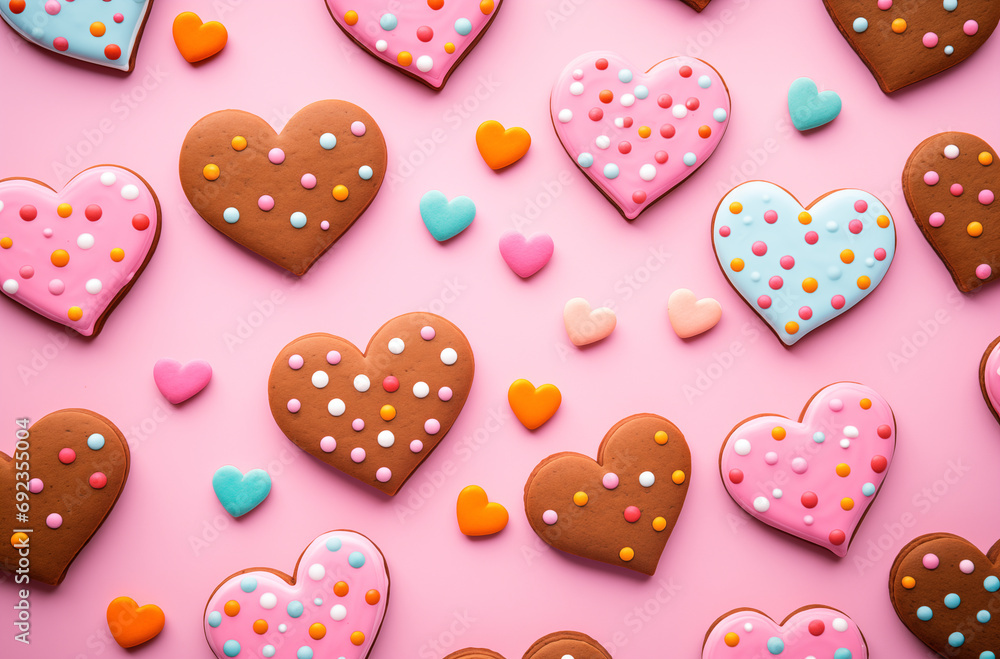 Heart-shaped ginger cookies with sugar pearls Heart-shaped ginger cookies with sugar pearls