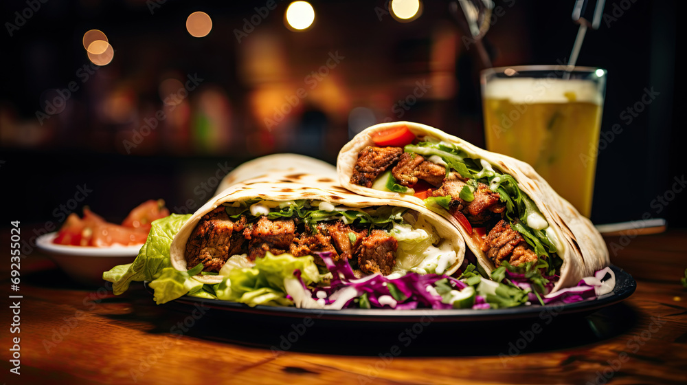 Lots of tasty kebab with napkin soft drink AI Generative Lots of tasty kebab with napkin soft drink AI Generative