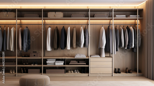 3d rendering minimal wood walk in closet with wardrobe scandinavian