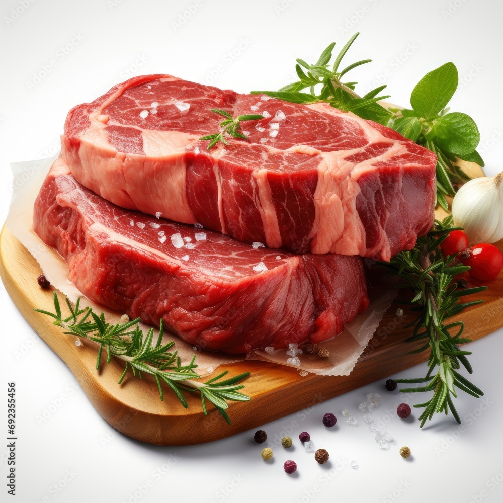 Prime Choice Flank Steak Raw Beef, White Background, For Design And Printing