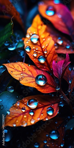 Colourful nature leaves with waterdrop HD wallpaper AMOLED Vibrant colour