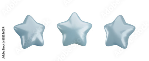 Vector 3d silver star icons set on white background. Cute realistic cartoon 3d render, glossy metallic star front and side projection, for customer rating concept, decor, web, game design, app, ad