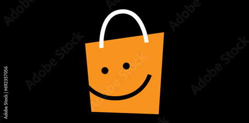 Smile Shopping Handbag Icon For Web, App, Infographic Illustration, Shopping Bag On Black Background.

