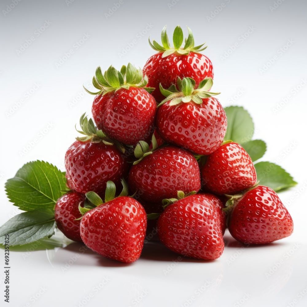 Stack Fresh Strawberries On White Background, White Background, For Design And Printing Stack Fresh Strawberries On White Background, White Background, For Design And Printing