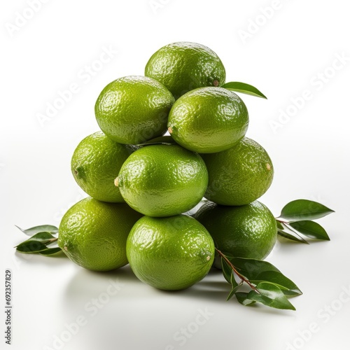 Stacked Whole Cut Limes On White  White Background  For Design And Printing