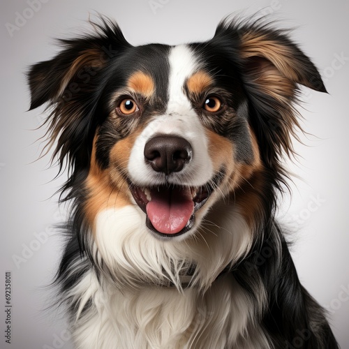 Studio Shot Adorable Border Collie Sitting  White Background  For Design And Printing