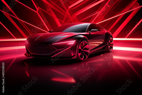 black sports or luxury car wallpaper with a fantastic red light effect background © degungpranasiwi