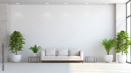 Comfortable office lobby interior with blank white photo