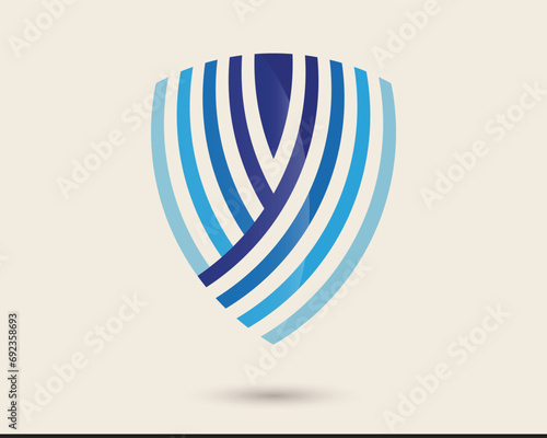 shield blue icon logo, concept estate and house security, secure investment business, isolated vector graphic illustration