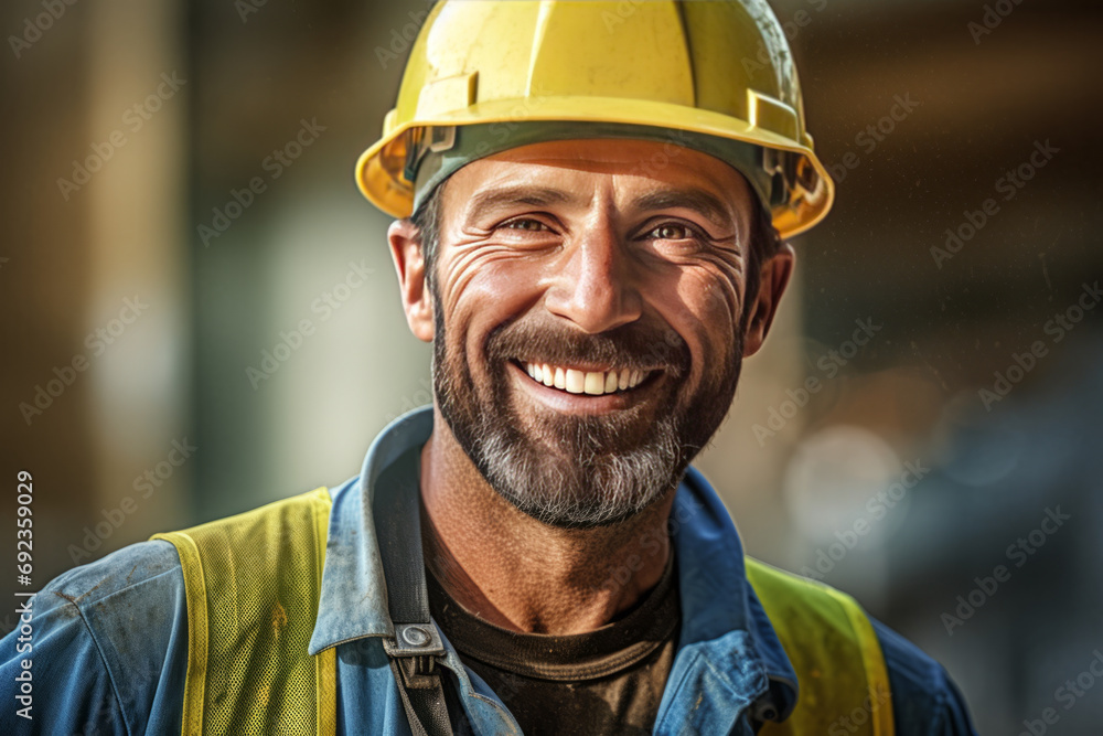 Happy team construction worker at construction site, generative ai Happy team construction worker at construction site, generative ai