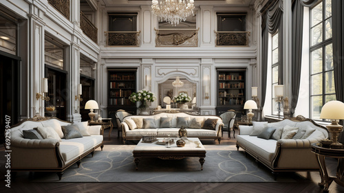 Elegant and spacious living room with beautiful furniture © BornHappy