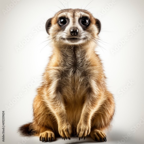 Suricate Watching Around On Hind Legs, White Background, For Design And Printing