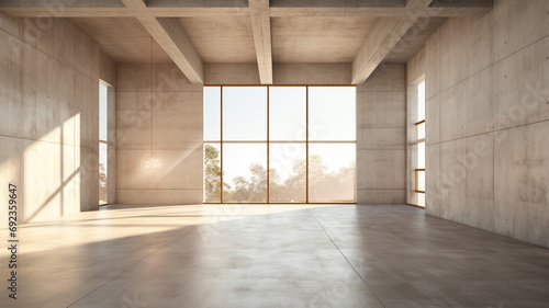 empty concrete open space interior with sunlight office © BornHappy