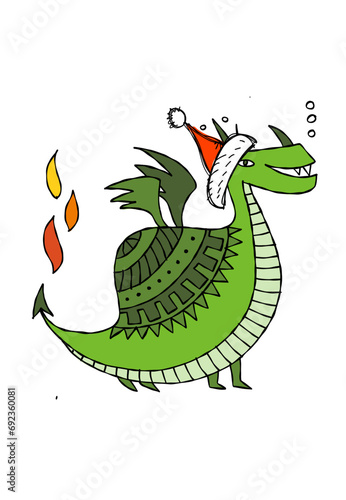 Funny Dragon character with Santa hat. Symbol of Chinese New Year 2024 for yo...