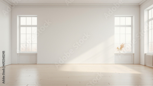 Empty minimal room with windows and natural light surface photo