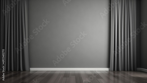 Empty room mock up with white windows dark grey curtain photo