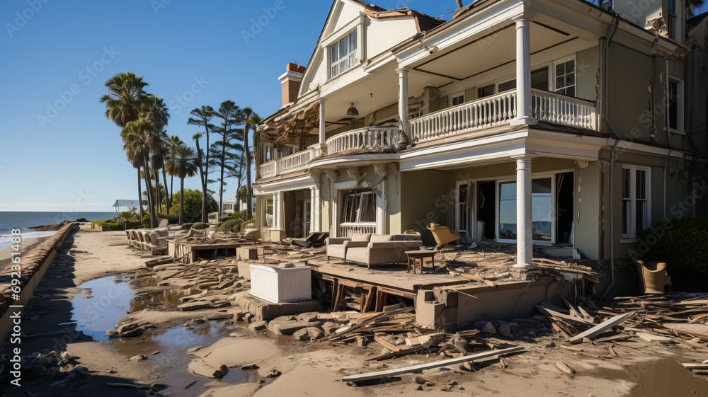 A upper middle class home in florida storm damage ,generative ai. - obrazy, fototapety, plakaty 