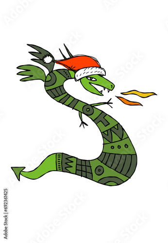 Funny Dragon character with Santa hat. Symbol of Chinese New Year 2024 for yo...