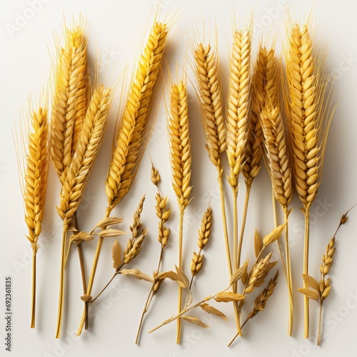 Wheat Ears Heads Set, White Background, For Design And Printing