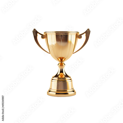 Golden trophy cup isolated on white background. 1st place award goblet.