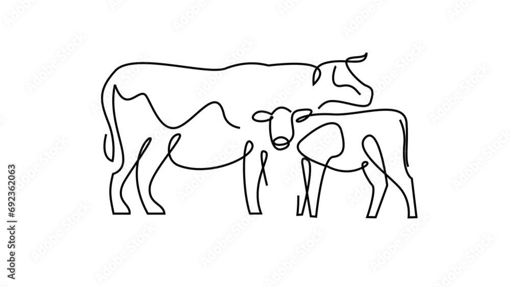Cow single continue line drawing animation