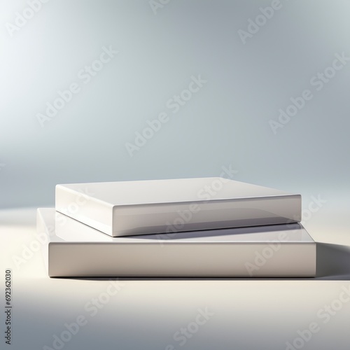 White Square Podiums Sunlight Shadow On, White Background, For Design And Printing