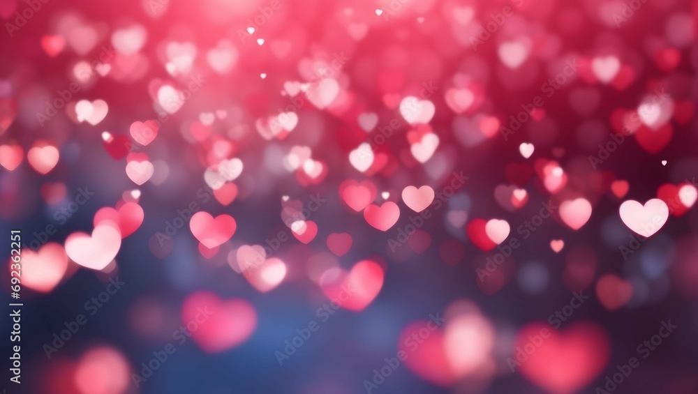 Background red bokeh hearts with sweet bright sparkles conveying the meaning of love for Valentine's Day