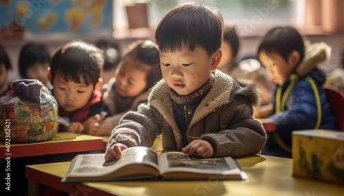 5-year-olds reading in Asian kindergarten, generative ai