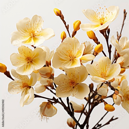 Yellow Dry Flowers Branches Leaves Petals  White Background  For Design And Printing