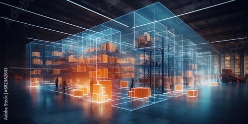 Futuristic digital warehouse using augmented reality background