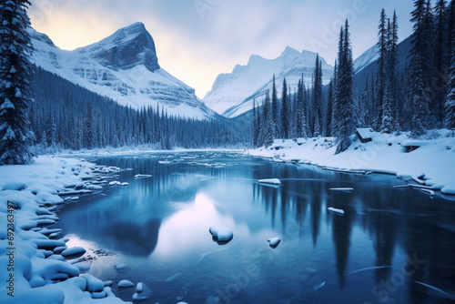 Blue hour shot at National Park in dreamy winter wonderworld photo