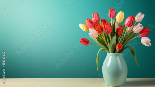 Springtime tulips, blooming and colorful petals for a refreshing floral background, nature and seasonal vibrancy. Tulips in a variety of colors form a lively and cheerful scene, providing an ideal ba