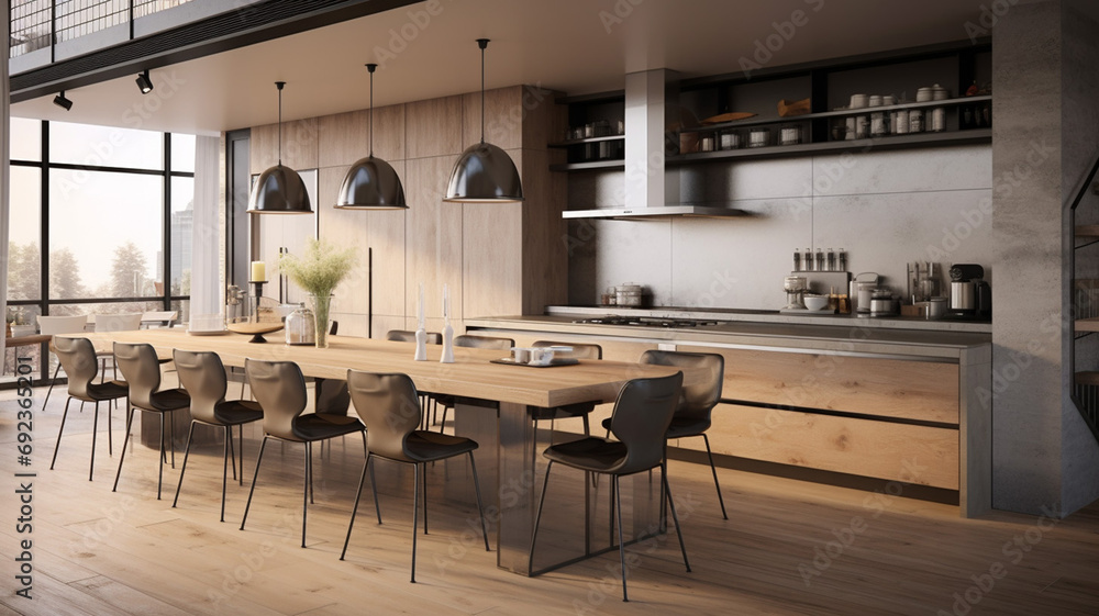 The modern kitchen 3d rendering