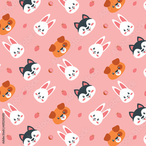 Colorful cute animals doodle seamless pattern