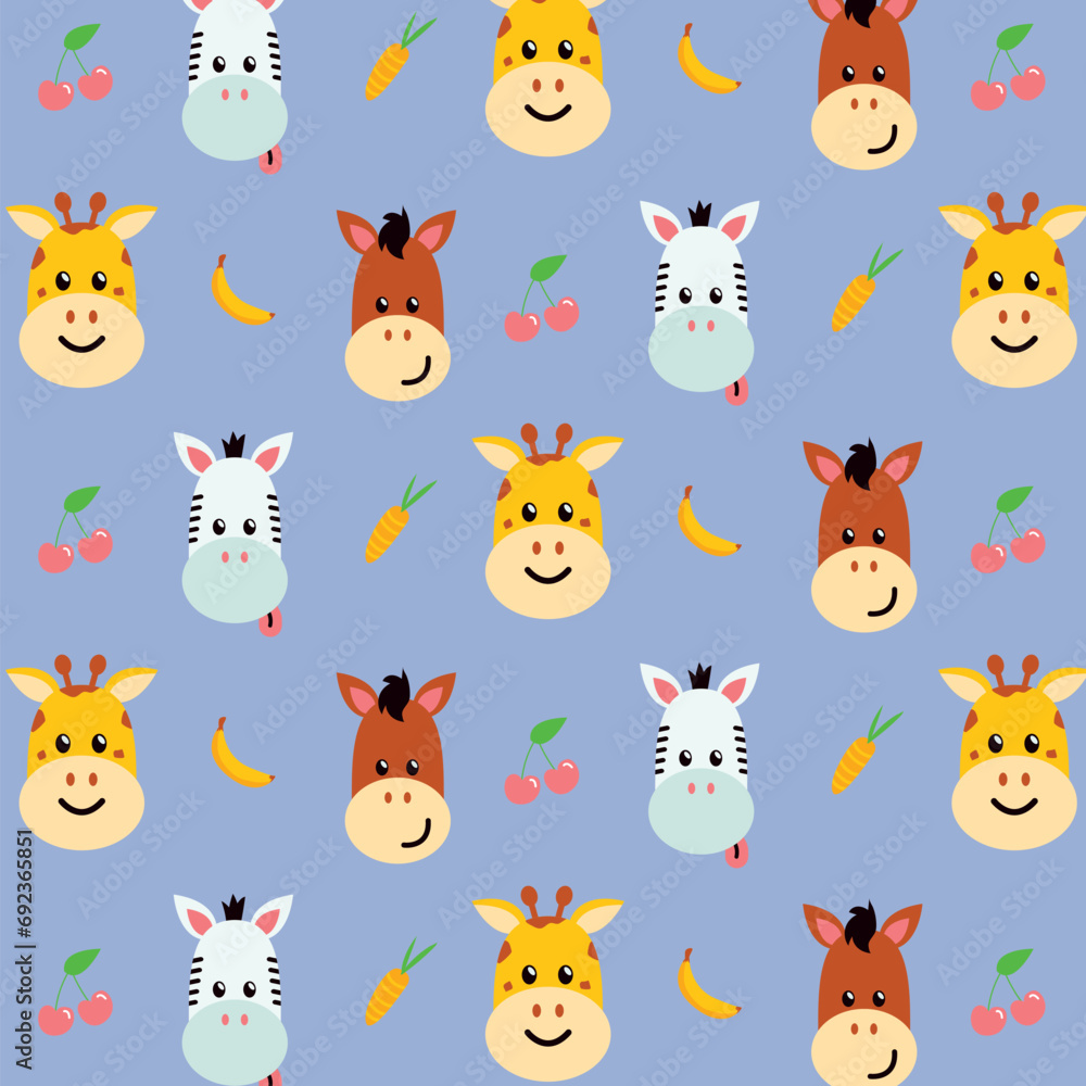 Obraz premium Colorful doodle cute jungle animals seamless pattern illustration