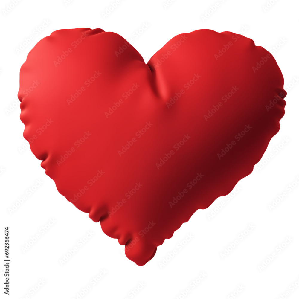 Red heart shaped pillow isolated on transparent background