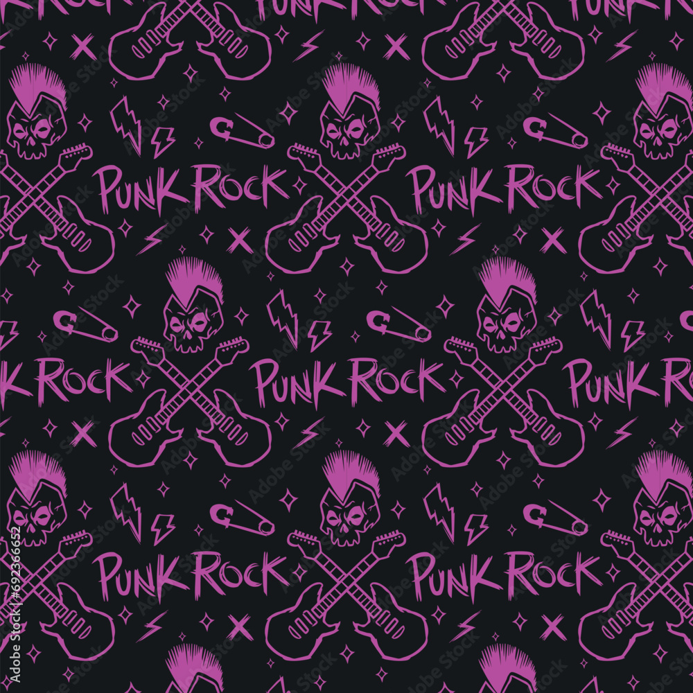 Music hand drawn punk rock seamless pattern illustration Music hand drawn punk rock seamless pattern illustration