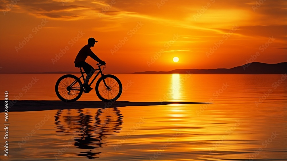 shill out of a man cycling at sea over sunset generated by AI  tool
