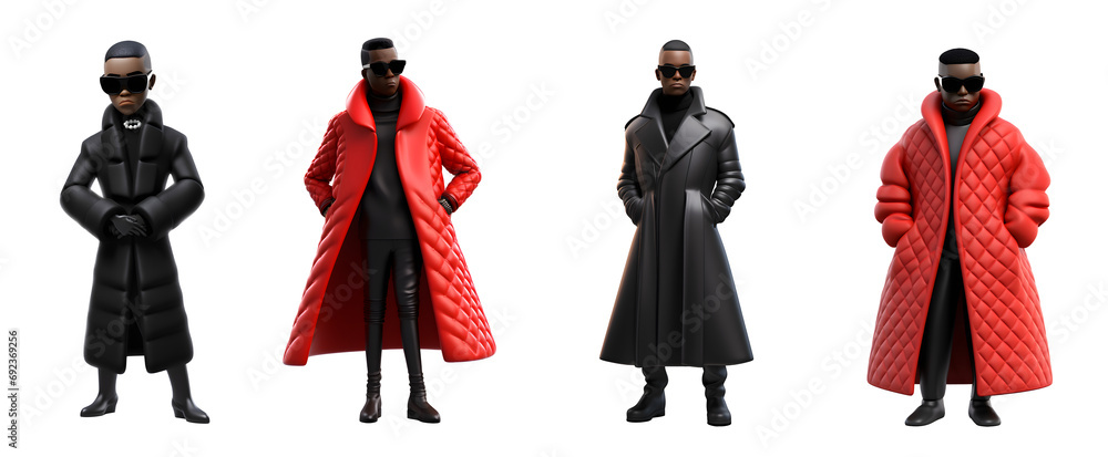 Φωτογραφία Set of 3D cartoon man fashion models wear dressed in clothes, standing posing wi