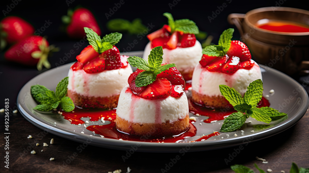 Sweet strawberry mini cake with melted creamAI Generative Sweet strawberry mini cake with melted creamAI Generative