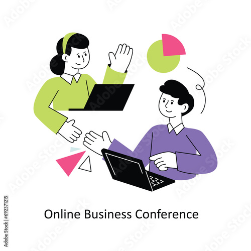 Online Business Conference Flat Style Design Vector illustration. Stock illustration